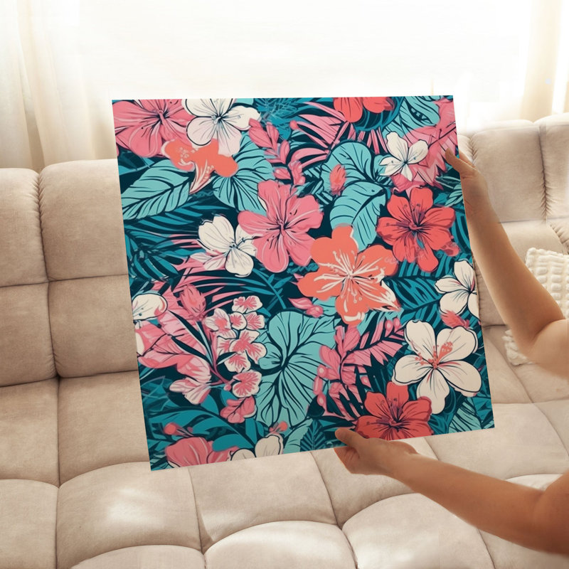 Floral, fleurs d'hibiscus III, impression tropicale sans cadre, H 10 po x l 10 po