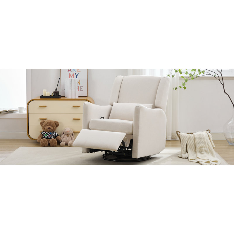 Swivel Recliner Chair with Pillow, Beige Linen