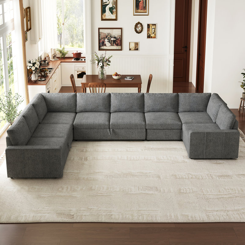 Canapé modulaire en U Seybert, H 36 po x l 110,2 po x P 83,4 po, Chenille gris pâle
