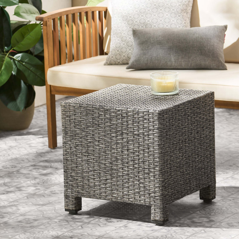 Table d'appoint cubique, osier en rotin PE avec structure en fer, table d'appoint d'extérieur pour patio, jardin, terrasse de piscine