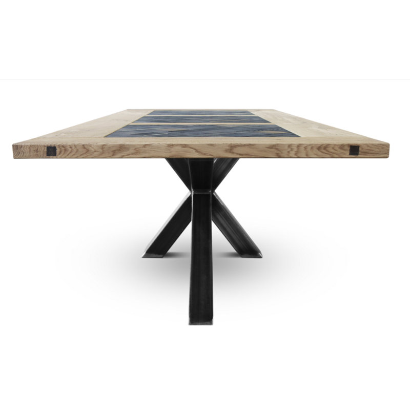 Oak Rectangular Wood Top Dining Table with Steel Base