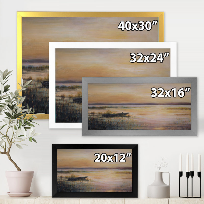 «Pastel Sunset Over The Lake», reproduction sur toile encadrée, H 30 po x l 40 po x 1,5 po, Noir