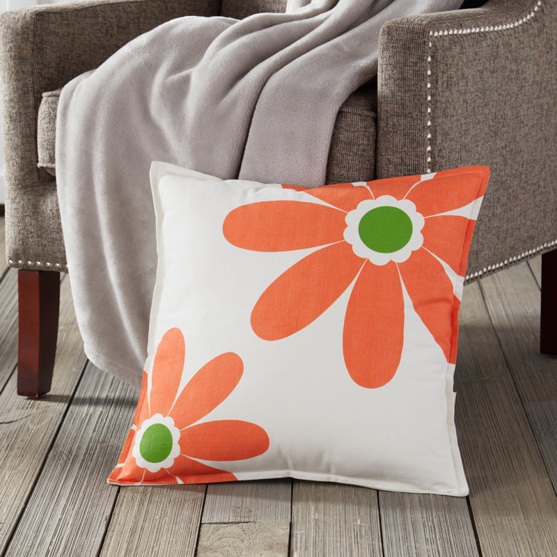  Coussin décoratif en toile de coton Daisy, Orange
