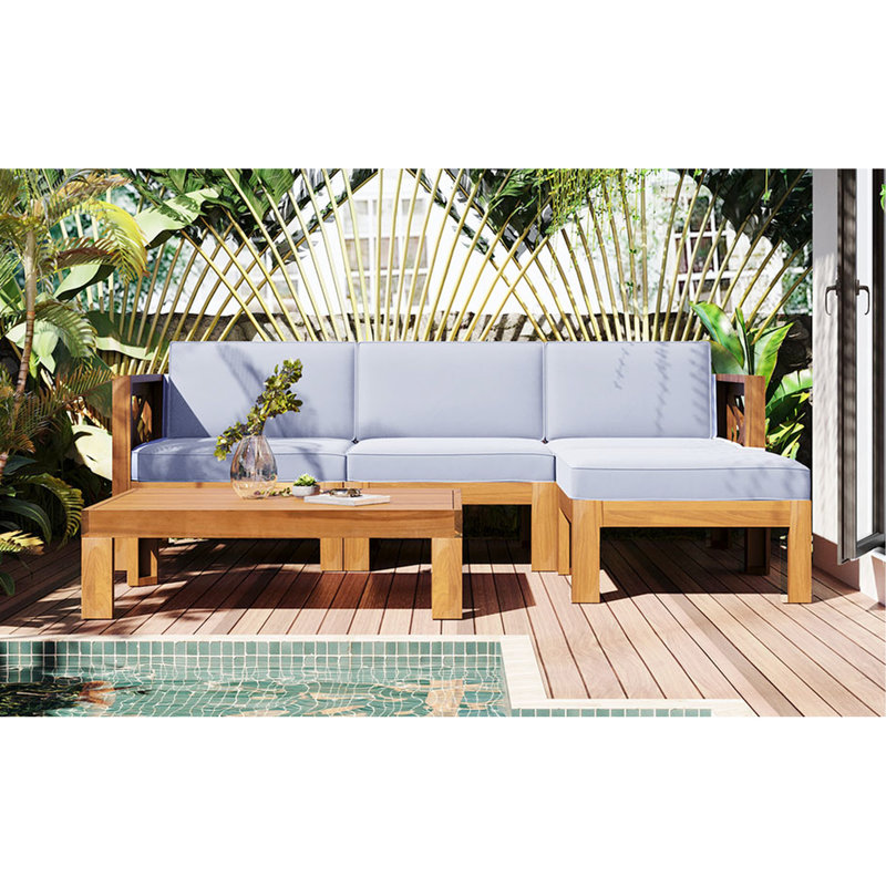 Ensemble de canapé modulaire d'extérieur en bois avec coussins de qualité supérieure pour se détendre