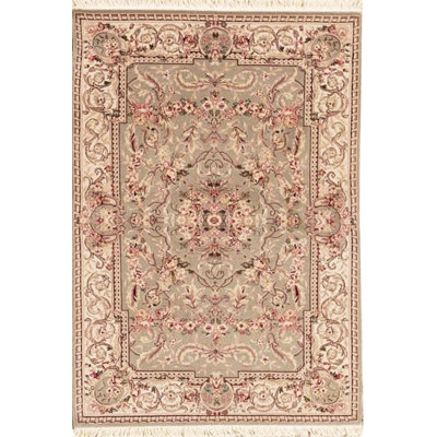 Hand-Knotted High-Quality Light Green and Cream Area Rug