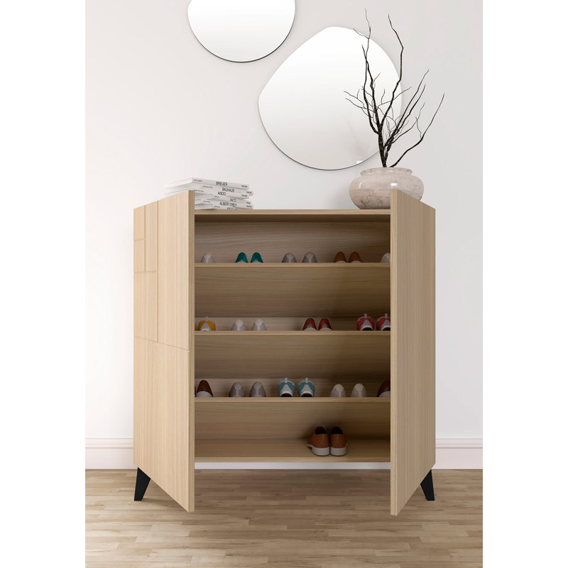 12 Pair Shoe Storage Cabinet, Walnut/Black