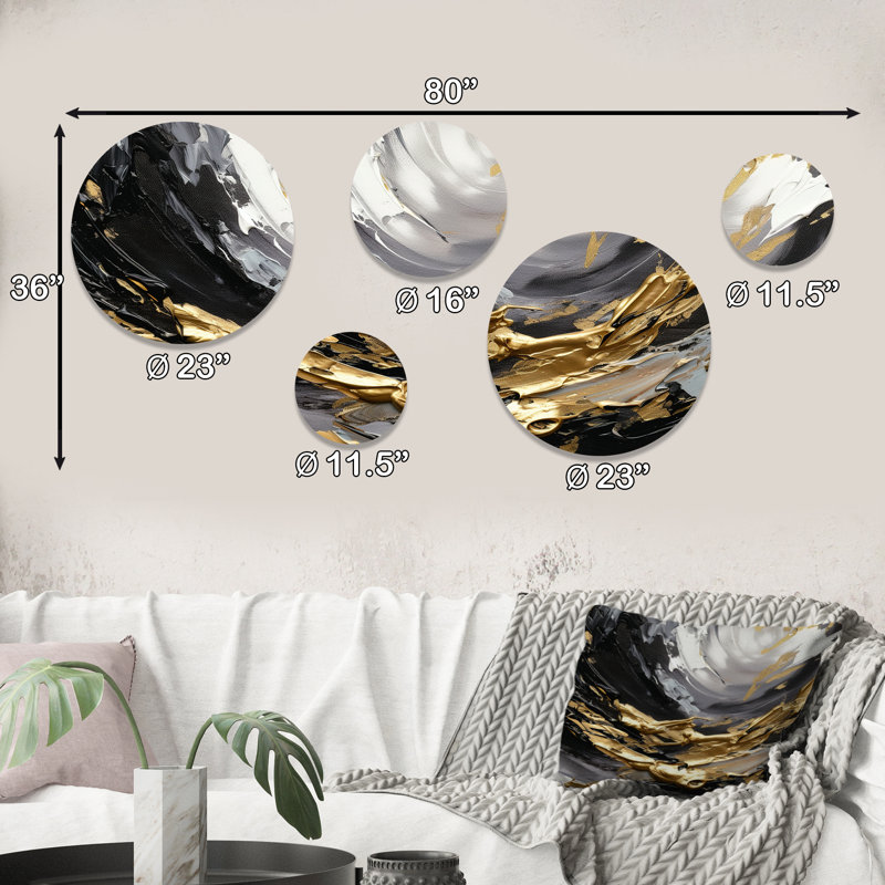 Ensemble de 5 décorations murales Golden Wave Reflections