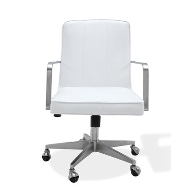 One Metal Frame Home Office Chair In Brushed Stainless Steel And White Leather