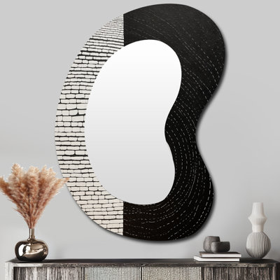 Garvice Balance noir blanc minimal blanc cercle - paysage ligne art grand miroir mural asymétrique, forme unique moderne, art imprimé en métal