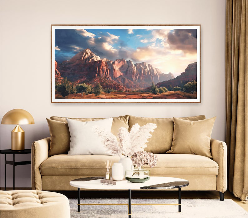 Parc national de Zion, très grand art mural horizontal, affiche sans cadre avec toile tendue, L 32 po x H 16 po x P 1,5 po