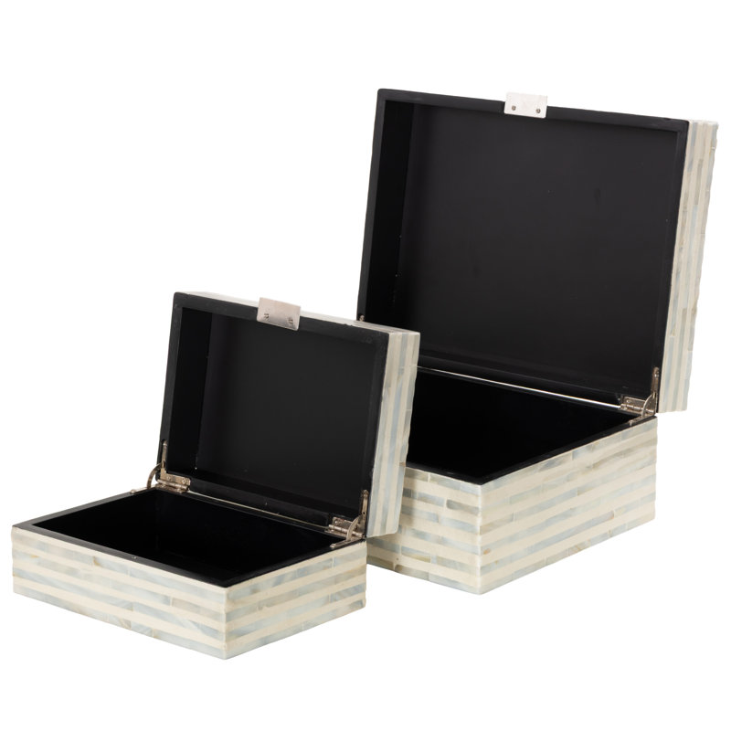 2 Piece Handmade Decorative Box Set, Distressed  White