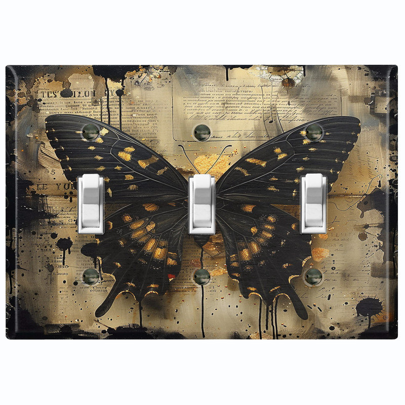 Couvercle de plaque d'interrupteur en métal; Bascule 3 bandes US standard - papillon gothique, Triple # 3