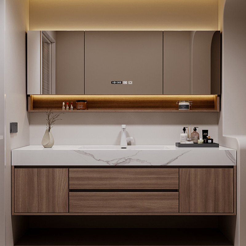 American country style bathroom cabinet, Brown, 21.7" H x 70.9" W x 19.7" D