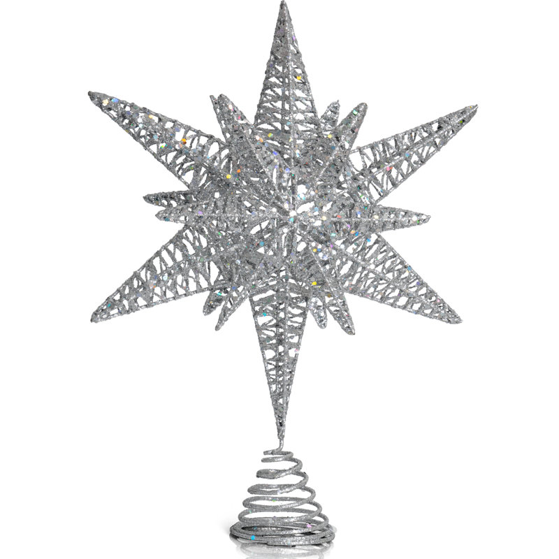 Décoration pour sommet de sapin étoile argentée, Argent