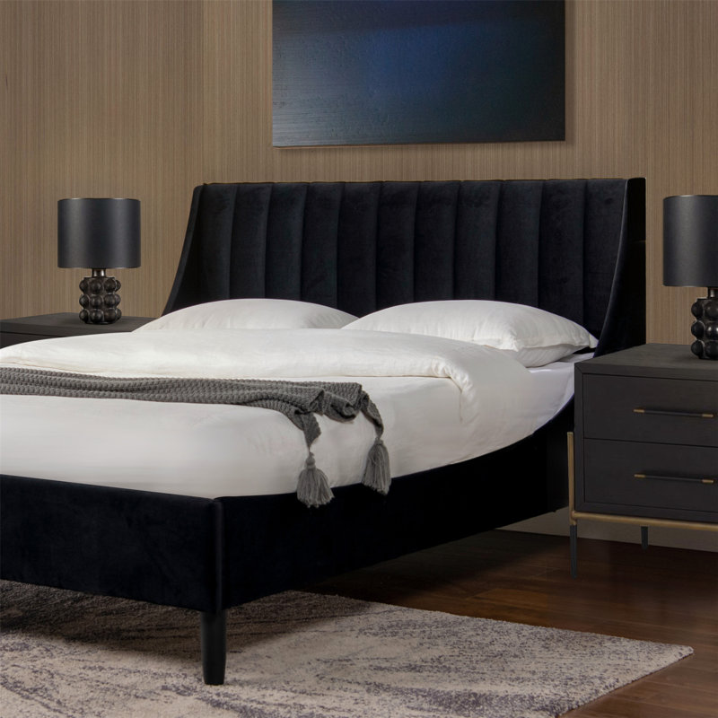 Helaina Upholstered Wingback Bed, Queen, Anthracite Velvet