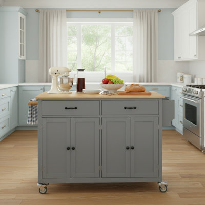 Medium Size Kitchen Island Cart With Solid Wood Top