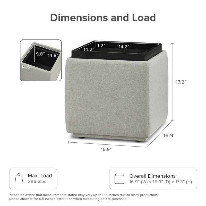 Allard Storage Tray Ottoman, Light Gray