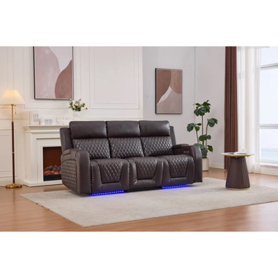 Gainey Three-seater Electric Recliner Living Room Sofa With Bluetooth Speaker, Led Light, Cup Holder & Storage Space.