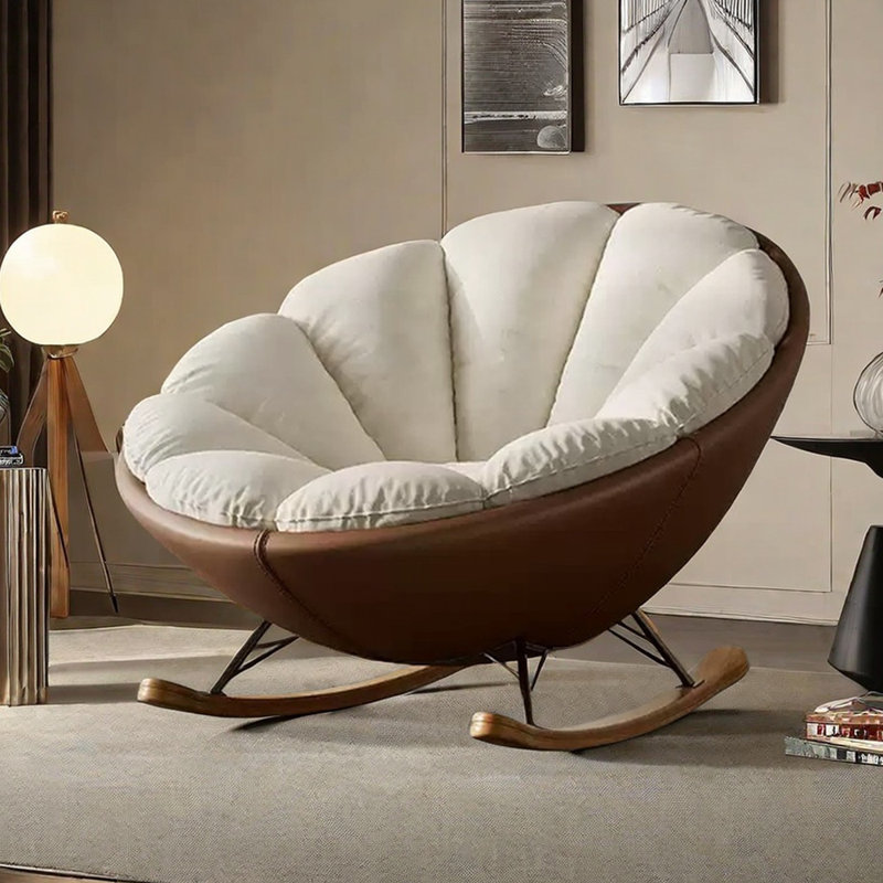 Modern Ergonomic Sunflower Casual Rocking Chair, Beige