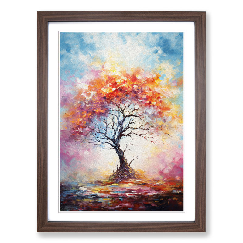 XYZ-FRM-V1223-6239 Tree Impressionism No.3 - Single Picture Frame Print on Wood, 34cm H x 25cm W x 2cm D, Walnut 