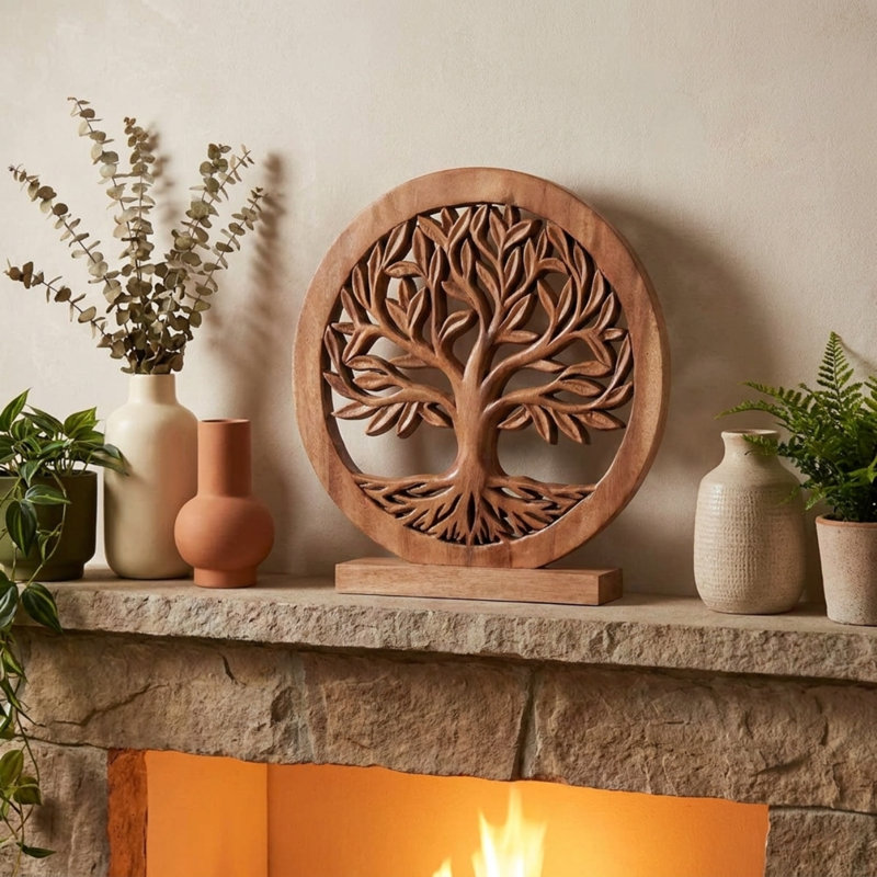 Arbre de vie en bois fait à la main Triana, H 14,5 po x l 10,25 po x P 5,25 po