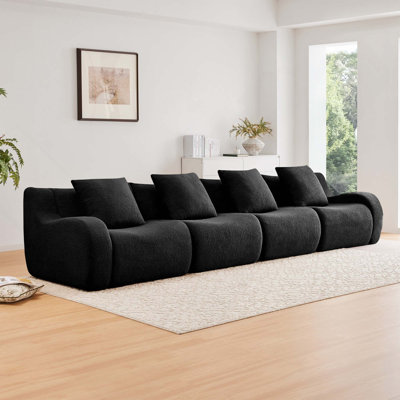 Canapé 4 pièces de conception épurée et antidérapante en tissu Teddy avec accoudoirs incurvés pour salon, chambre à coucher et coin lecture