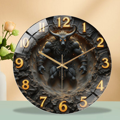 Mythical Beast Wall Clock Unique Design Art - 12'' Modern Glass Wall Clock