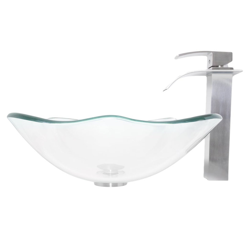 Novatto 15'' Glass Bathroom Sink with Faucet,  Brushed Nickel