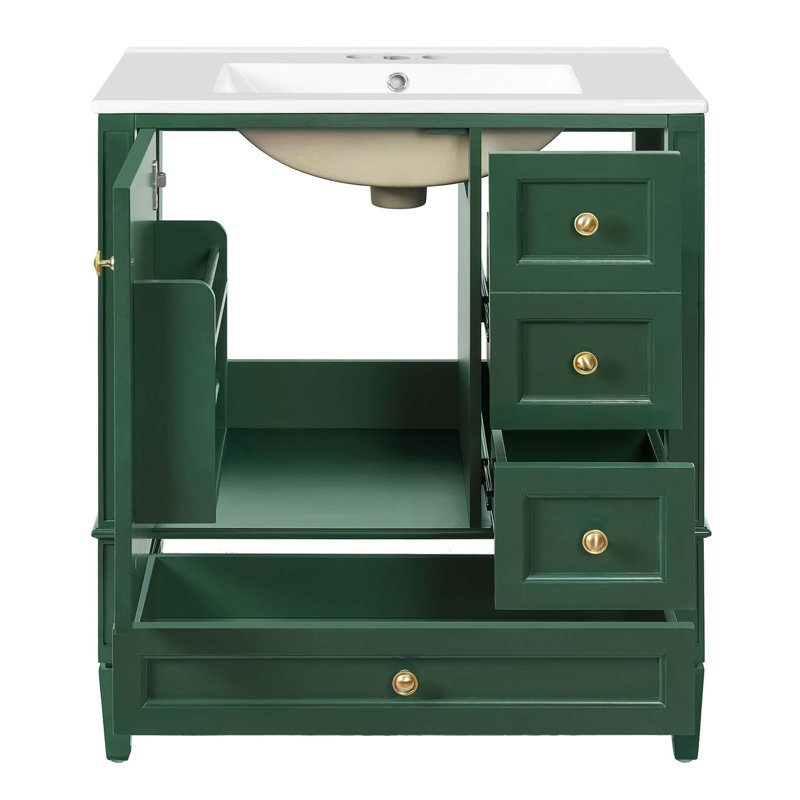 Meuble-lavabo de salle de bain 30 po avec lavabo en céramique, meuble-lavabo moderne avec cadre à 3 tiroirs