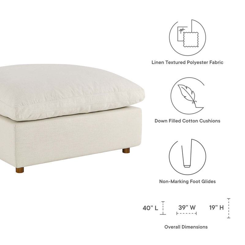 Commix Plush Light Beige Overstuffed Ottoman with Linen Texture