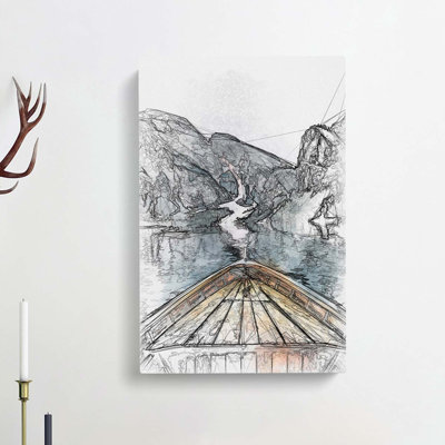 Boat in Lago Di Braies Italy Abstract Art - Wrapped Canvas