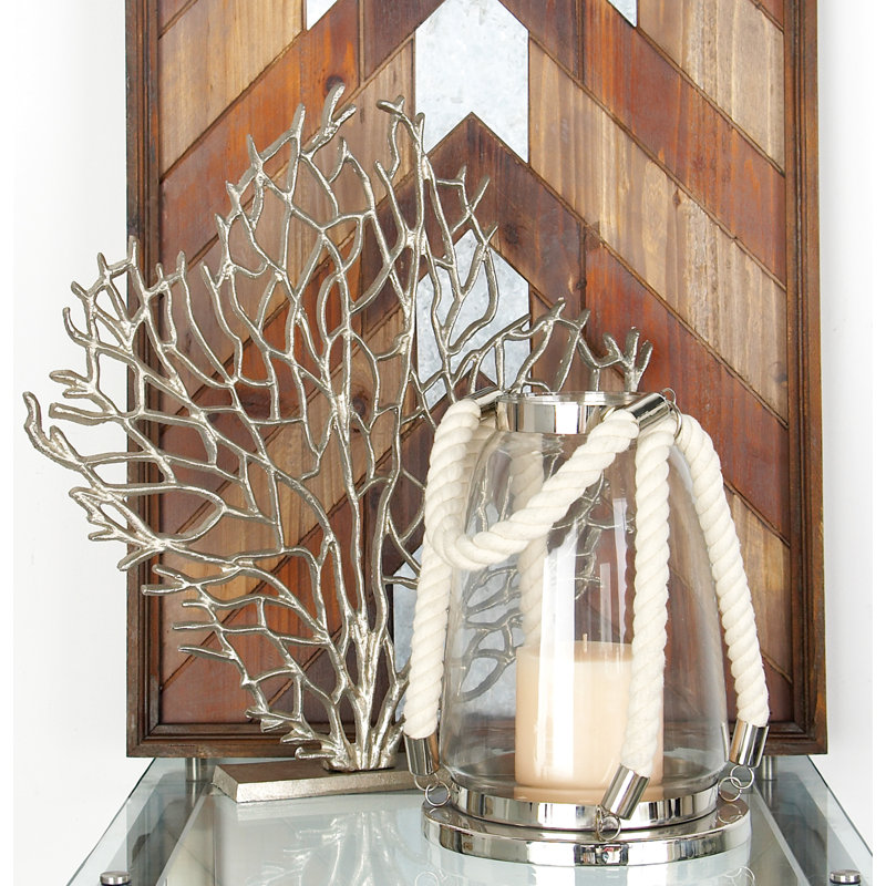 Beti Decorative Sculpture - Metal - Coral-Inspired Design with Marble Base, Silver, 21" H x 19" W x 2.75" D