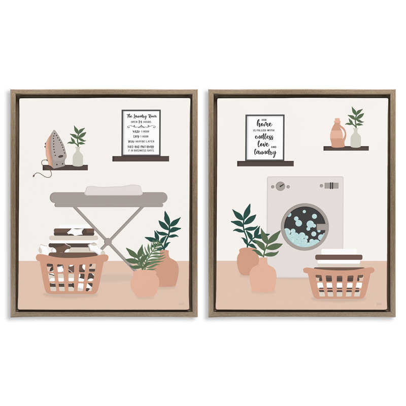 Laundry Interiors with Quotes, ensemble de 2 toiles flottantes encadrées, design par Natalie Carpentieri, H 31 po x l 25 po