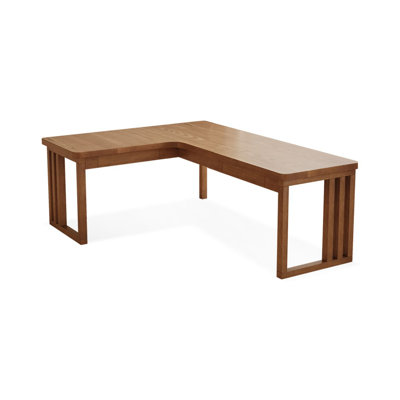 Walnut L-Shaped Solid Wood with 3 Drawers Desk