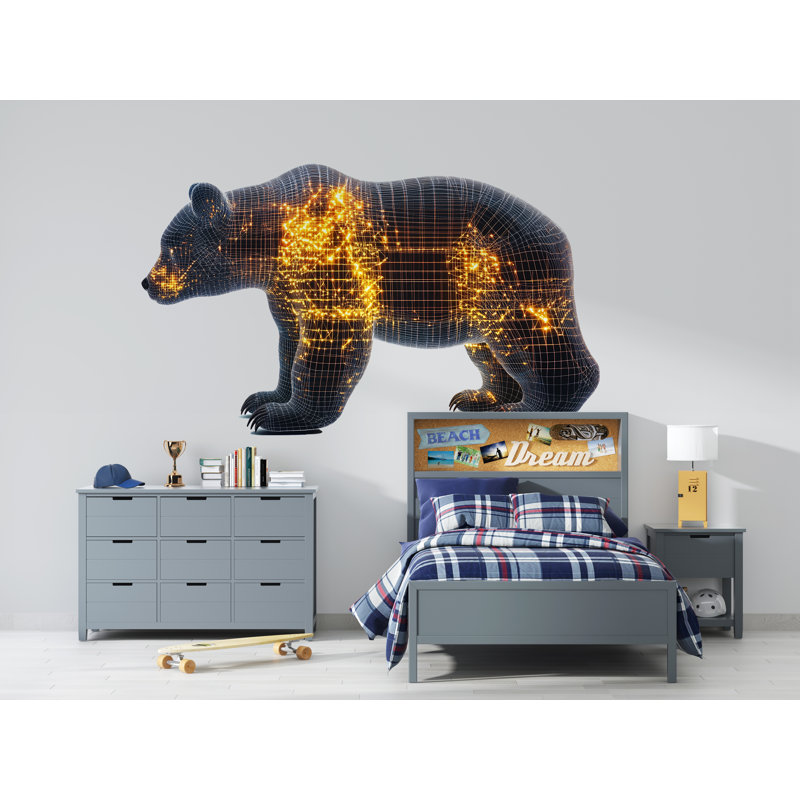 Ours incandescent, art mural filaire futuriste, 370Mv, H 35 po x l 18 po