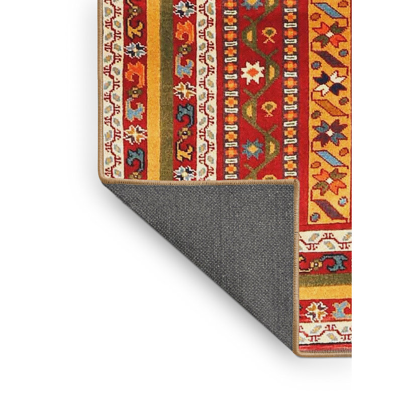 Tapis contemporain orange / vert / jaune, Rectangle 5 pi x 7 pi