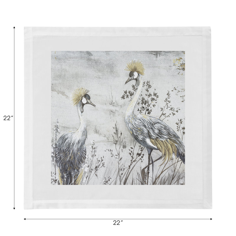 Crested Crane Cotton Sateen Dinner Napkins, Silver Gold