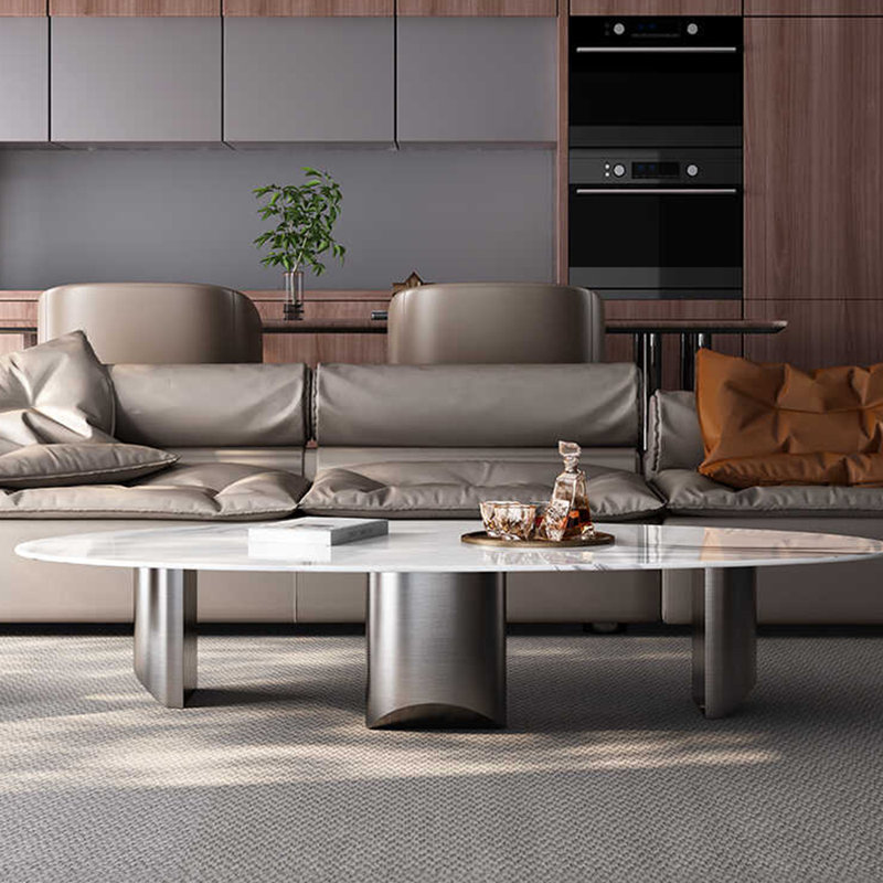 Microcrystalline stone light luxury coffee table, 15.74" H x 59.05" L x 31.49" W 