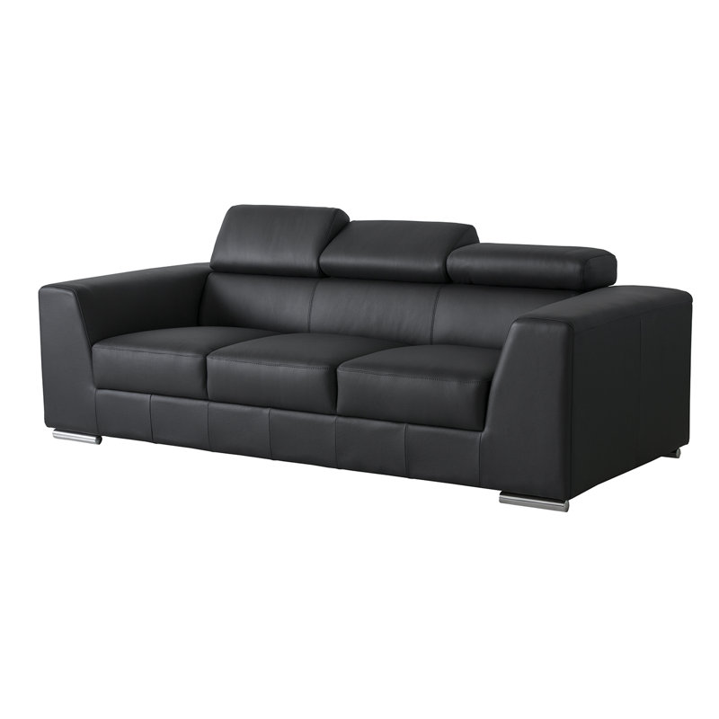 Icon Upholstered 87'' Sofa, Black Genuine Leather