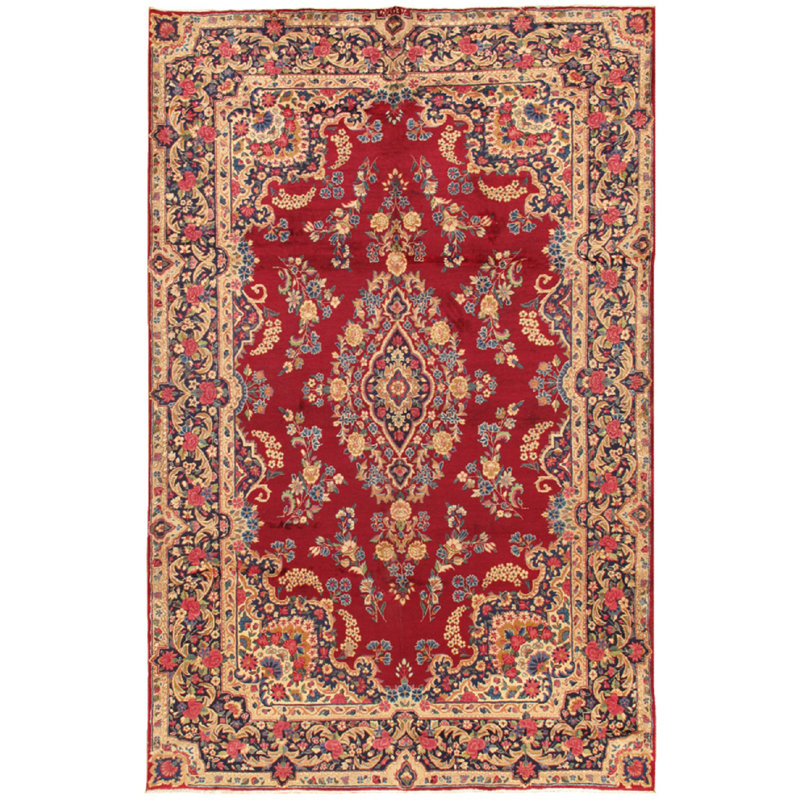 Antique Red Floral Hand-Knotted Wool Area Rug 8' x 10'