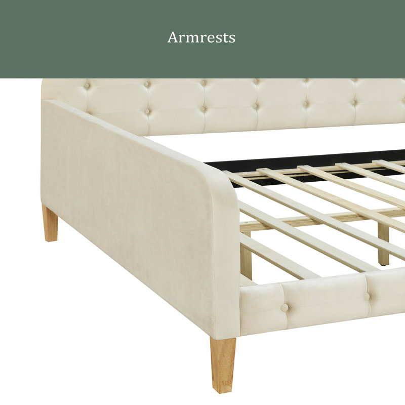 Upholstered Daybed with 4 Support Legs, Twin, Beige