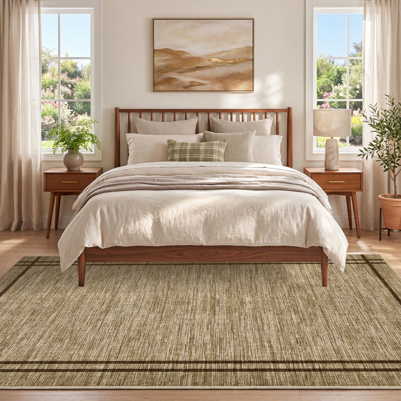 Tapis neutre lavable surdimensionné 9 pi x 12 pi avec envers TPR antidérapant pour salon de bureau, Brown
