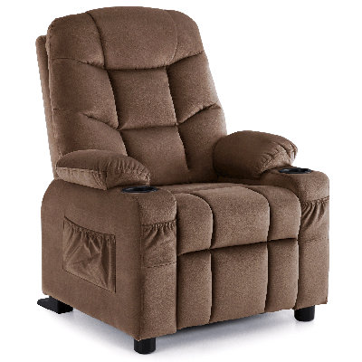 Goggin Kids Recliner with Anti-Tilt, Two Cup Holder, Fabric Upholstered by Isabelle & Max