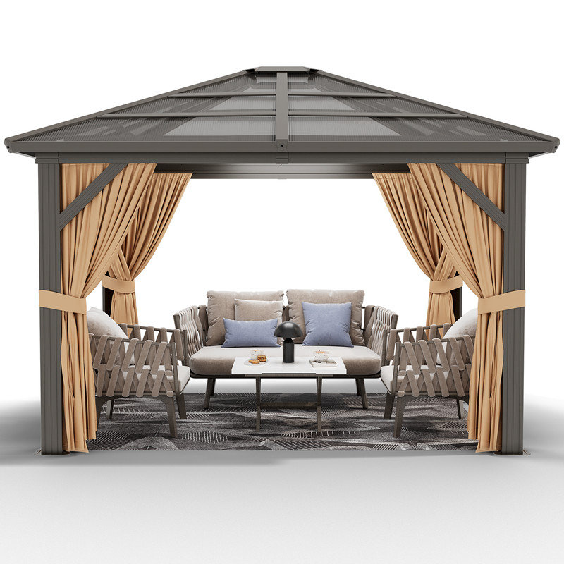 Outdoor   , Outdoor Gazebo with Mesh Nettings and Sunshade Curtains, Aluminium Frame Gazebo for Terrace, Courtyards, Lawn and Deck