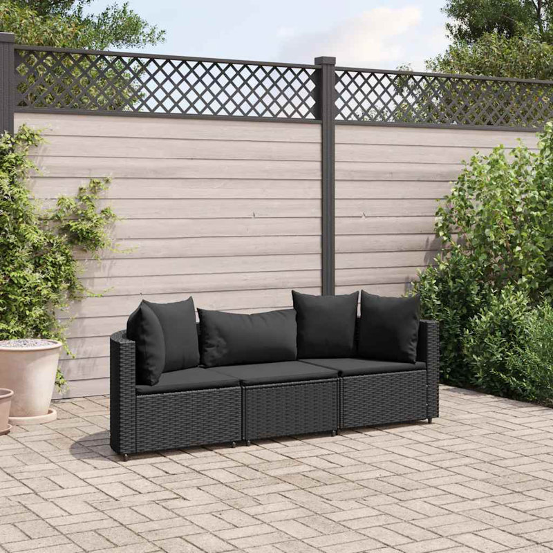 Ensemble de canapé de patio en rotin avec coussins Ebern Designs, Noir, noir, noir, noir, Noir, noir, noir, noir, 3