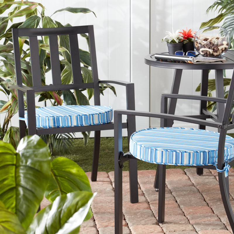 Outdoor Round Dining Chair Seat Pad, Sapphire Stripe