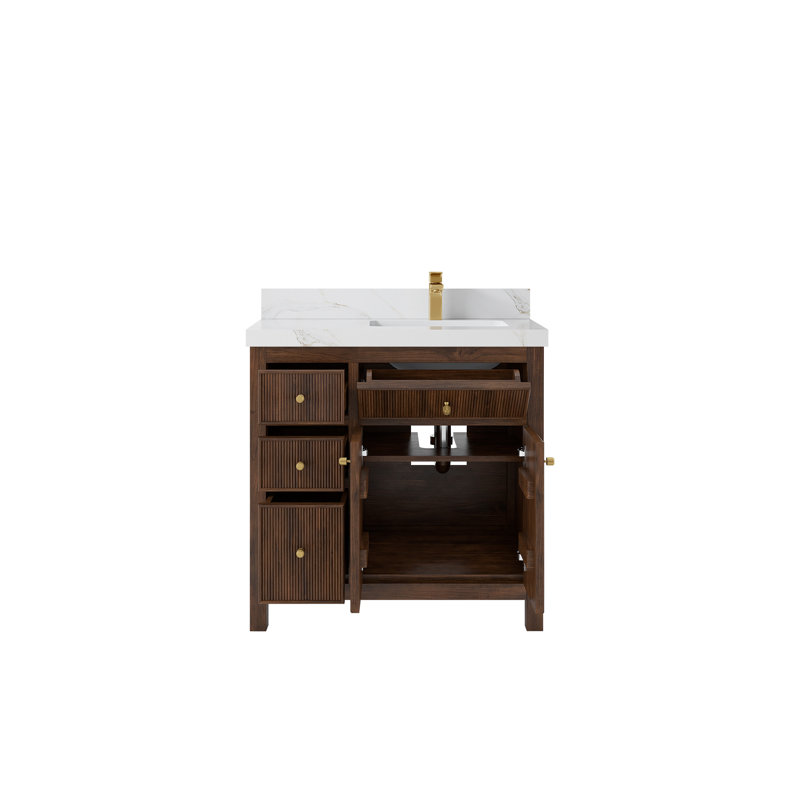 Teck de 36 po Sonoma X P 22 po D Meuble-lavabo de salle de bain en noyer foncé, Sienne Calacatta