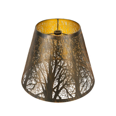 Small Lampshade Etching Forest Pattern 5'' Top Bottom 9'' Height 7'' Spider Fitter Fits for Table Lamps Wall Sconces Lamps Replacement Barrel Metal Lamp Shade Bronze