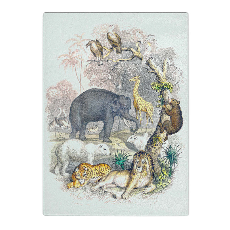 Tempered Glass Animal Kingdom Illustration Chopping Board, 20 cm W x 28.5 cm L