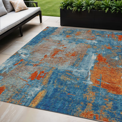 Tapis extérieur lavable abstrait bleu marine 5 pi x 8 pi